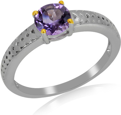 33% OFF on RosesNRibbons Classic Silver Sterling Silver Amethyst Rhodium, 18K Yellow Gold Plated Ring