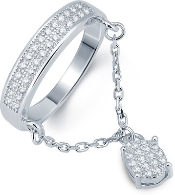 65% OFF on Leo Silver Art Hanging Oval Sterling Silver Cubic Zirconia Rhodium Plated Ring