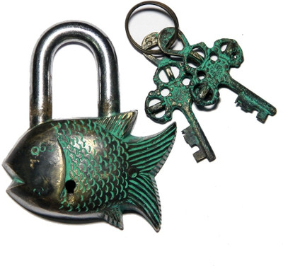 Unravel India Fish Brass Safety Lock Black, green-105 Unravel India Fish Brass Safety Lock Black, green-105