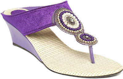 55% OFF on Foot Jewel Heel Purple Party Slip On Wedges