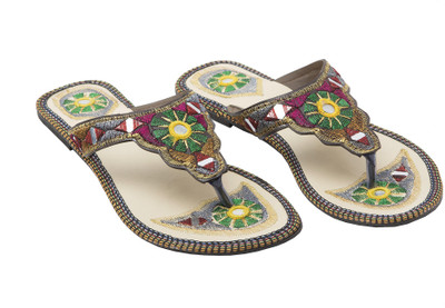 50% OFF on Ridhi Sidhi Mirror Work And Embroidered Leather Flats