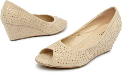 Ceriz Rhinestone Peep Toe Wedges