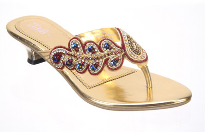 Titas Womens Golden Ethnic Sandals Heels
