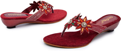 34% OFF on Cocoon Dark Red Floral Influence Wedges