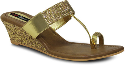 52% OFF on Get Glamr Gold Diamond Stiped Wedges