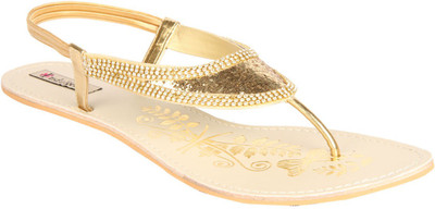 50% OFF on Indulgence Gold-Toned Sandals Flats