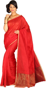 Pavechas Solid Banarasi Cotton, Silk Sari