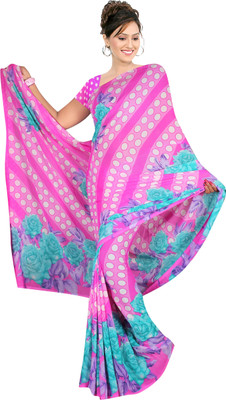 66% OFF on Khazana Bazaar Floral Print Leheria Georgette Sari