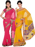 33% OFF on Ishin Printed Fashion Chiffon, Tissue Sari Pack of 2 33% OFF on Ishin Printed Fashion Chiffon, Tissue Sari Pack of 2