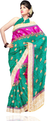 Unnati Silks Self Design Bandhani Chanderi Sari