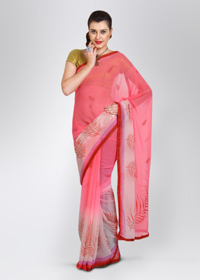 Mrignain Printed Synthetic, Chiffon Sari