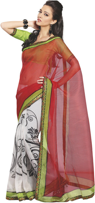 Fabdeal Kosa Floral Print Net Sari - SARDSBCBS2JYFP9J