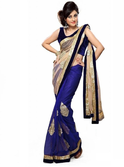 Click Sarees Embroidered Embroidered Embellished Georgette, Net Sari