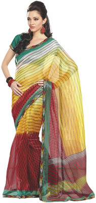 79% OFF on Fabdeal Striped Kosa Net Sari