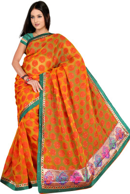 79% OFF on Pavechas Floral Print Chettinadu Organza Sari