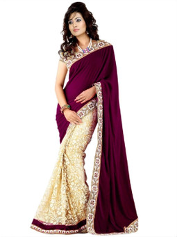 Sj Trendz Self Design Fashion Velvet, Brasso, Net, Art Silk Sari
