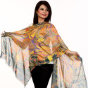 30% OFF on Exotic India Printed Silk, Wool Women's Scarf