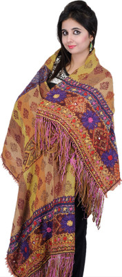 30% OFF on Exotic India Embroidered Wool, Silk Women's Scarf