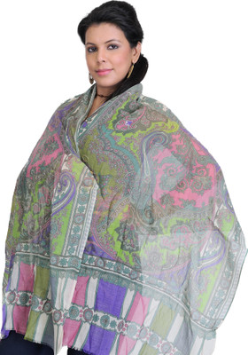 30% OFF on Exotic India Printed Wool, Modal Women's Scarf