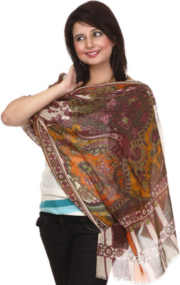 30% OFF on Exotic India Printed Wool, Modal Women's Scarf