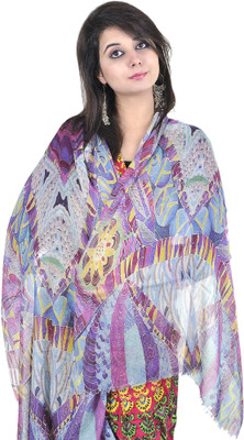 30% OFF on Exotic India Printed Silk, Wool Women's Scarf