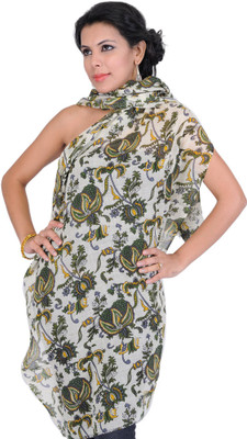 30% OFF on Exotic India Printed Pure Wool Women's Scarf