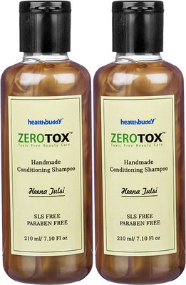 Healthbuddy Zerotox Handmade Conditioning Shampoo Heena Tulsi, 2 Packs Of 210 Ml Each (420 Ml)