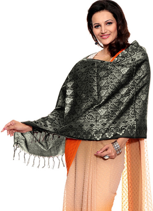TSG Breeze Black Polyester Self Design Women's Shawl