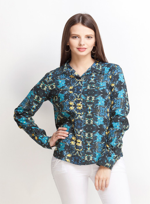 Oxolloxo Short Shirt With Floral Pattern Women's Printed Casual Shirt