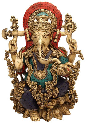 StatueStudio Ganesh On Lotus Flower Base Stone Showpiece - 40.64 cm StatueStudio Ganesh On Lotus Flower Base Stone Showpiece - 40.64 cm