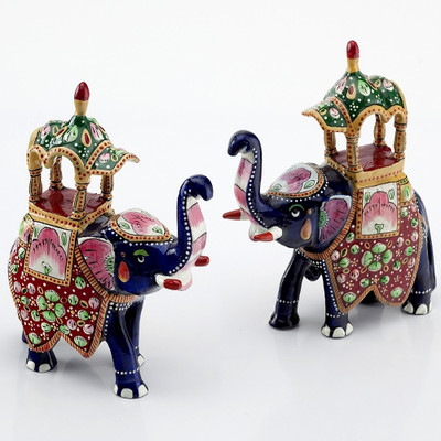 23% OFF on Aapno Rajasthan Handpainted Enamelled Metal Ambabari Elephant Pair Showpiece - 11.43 cm 23% OFF on Aapno Rajasthan Handpainted Enamelled Metal Ambabari Elephant Pair Showpiece - 11.43 cm