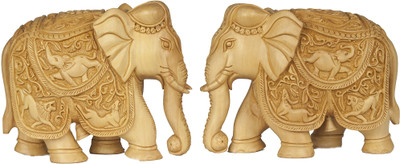 19% OFF on Exotic India Royal Elephant Pair (Saddle Carved with the Scenes from Wild Life) Showpiece - 38.862 cm
