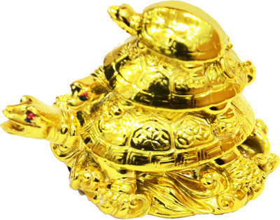 58% OFF on Anjalika Three Tiered Feng Shui Tortoises Gold Showpiece - 8 cm