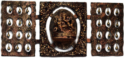 30% OFF on Krafthub Square Shape Ganesha Art Piece For Wall D������������������Cor With Bells In Three Parts Showpiece - 36 cm