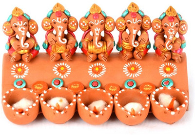 50% OFF on ExclusiveLane Handpainted Panchmukhi Musical Ganesha with Diyas Showpiece - 9 cm