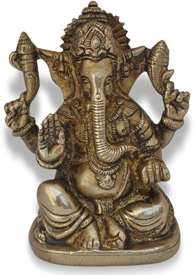 2% OFF on DakshCraft Long Trunk Ganesha Sculpture Handmade Brass Hindu God Statues from India Showpiece - 11 cm