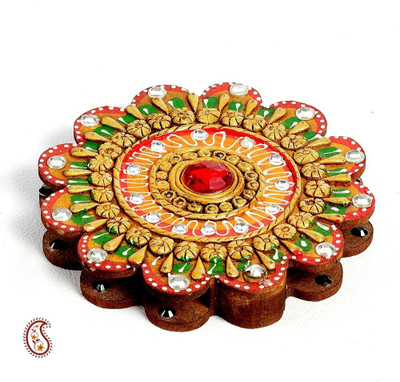 11% OFF on Aapno Rajasthan Floral Design Kumkum Chopra Made In Wood And Clay Showpiece  -  12.7 cm