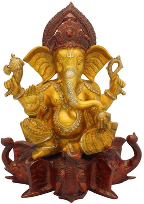 StatueStudio Ganesha Sitting On Elephant Trunk Base Golden Red Showpiece - 43.18 cm StatueStudio Ganesha Sitting On Elephant Trunk Base Golden Red Showpiece - 43.18 cm