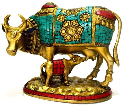 15% OFF on Collectible India Gorgeous Nandi Kamdhenu Cow & Baby Statue Large 9��� Calf Sculpture Gemstone Handwork Mother Baby Shower Home Decor Gift Showpiece - 21.599999999999998 cm