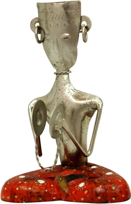 27% OFF on Kakori Handcrafted Seated Musician having Red Color and Nickel Polish Finish Showpiece - 17 cm