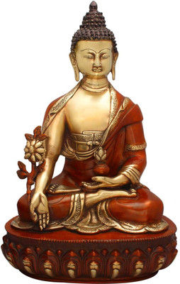 StatueStudio Buddha Sitting On The Base Golden Red Showpiece - 45.72 cm StatueStudio Buddha Sitting On The Base Golden Red Showpiece - 45.72 cm