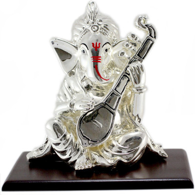 23% OFF on 925 Silver Beautiful Silver Coated Ganesh With Sitar In Hand Moorti/Idol(Diwali Special) Showpiece - 15 cm