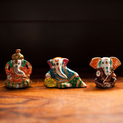 49% OFF on ExclusiveLane Meenakari Lord Ganesha Set of 3 Handenamelled In Metal Showpiece - 4.9 cm