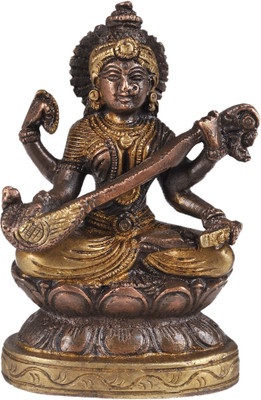 20% OFF on Exotic India Goddess Saraswati Wearing Sari in Brown and Golden Hues Showpiece - 9.652 cm