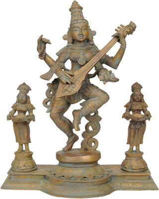 20% OFF on Exotic India Dancing Saraswati with Subordinate Two Goddesses in Attendance Showpiece - 32 cm