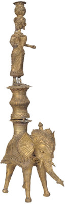 20% OFF on Exotic India Lady Standing on Elephant with Pitcher (Tribal Statue from Bastar) Showpiece - 41.910000000000004 cm