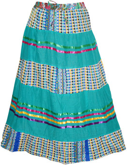 Indiatrendzs Printed Women's A-line Green Skirt