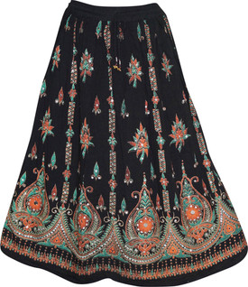 Indiatrendzs Embellished Women's A-line Black Skirt