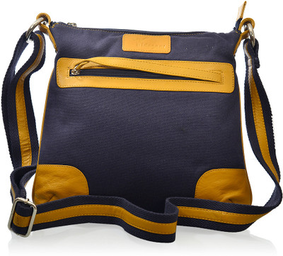 Hidegear Women Casual Blue, Yellow Canvas, Genuine Leather Sling Bag Hidegear Women Casual Blue, Yellow Canvas, Genuine Leather Sling Bag