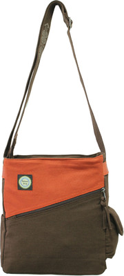 6% OFF on Anekaant Women Casual Brown Canvas, Genuine Leather Sling Bag